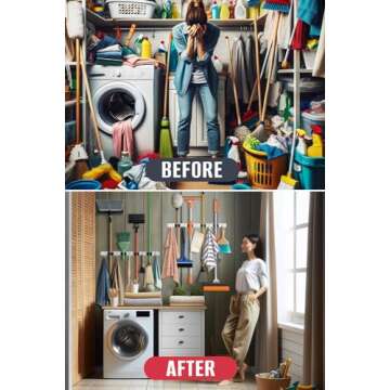 Mop and Broom Holder Wall Mount, Keep your Closet and Garage Tidy with a Heavy Duty Wall Mounted Mop...