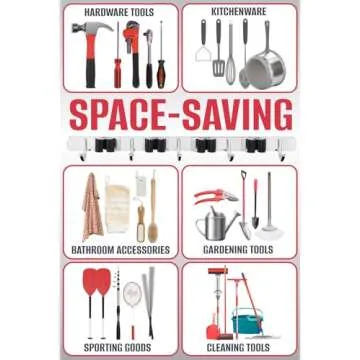 Mop and Broom Holder Wall Mount, Keep your Closet and Garage Tidy with a Heavy Duty Wall Mounted Mop and Broom Holder, - Utility Rack Laundry Room Organization and Storage Tool Rack Organizer Hooks