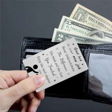 Gezxin New Job Gifts for Women Men- Good Luck In Your New Job Card for Him Her- Unique Enjoy The Next Chapter Metal Wallet Card Presents for New Job