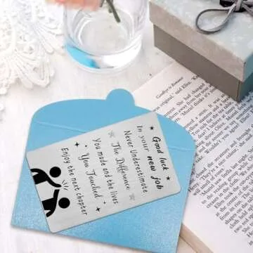 Gezxin New Job Gifts for Women Men- Good Luck In Your New Job Card for Him Her- Unique Enjoy The Next Chapter Metal Wallet Card Presents for New Job