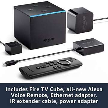 Fire TV Cube (1st Gen), hands-free with Alexa and 4K Ultra HD and 2nd Gen Alexa Voice Remote - Previous Generation