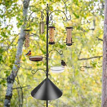 Bird Feeding Station Kit Bird Feeder Pole Wild Bird Feeder Kit with Squirrel Baffle and Suet Cage Me...