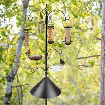 Bird Feeding Station Kit Bird Feeder Pole Wild Bird Feeder Kit with Squirrel Baffle and Suet Cage Me...