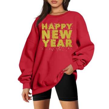 LUKYCILD Happy New Years Sweatshirts Women Sparkly New Years Eve Party Outfits Sequin Christmas Swea...