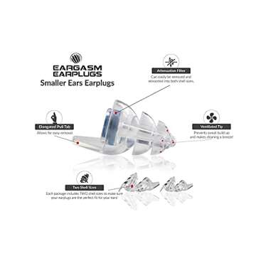 Eargasm Smaller Ears Earplugs - Blue High Fidelity Filtered Noise Reducing Reusable Ear-Plugs for Kids, Women, Men - Hearing Protection for Live Concerts, Motorcycles, Festivals, Sporting Events