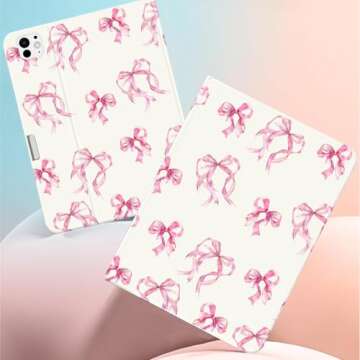 JOYLAND Ribbon Bow Pattern Folio Case for iPad 9th/8th/7th Gen with Pencil Holder