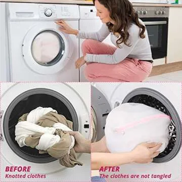 MJIYA Mesh Laundry Bags for Delicates with Premium Zipper, Travel Storage Organize Bag, Clothing Washing Bags for Laundry, Blouse, Bra, (WhiteA+Sphere Shape, 9.25x9.25x7 Inch)