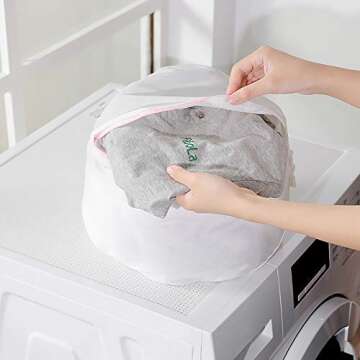 MJIYA Mesh Laundry Bags for Delicates with Premium Zipper, Travel Storage Organize Bag, Clothing Washing Bags for Laundry, Blouse, Bra, (WhiteA+Sphere Shape, 9.25x9.25x7 Inch)