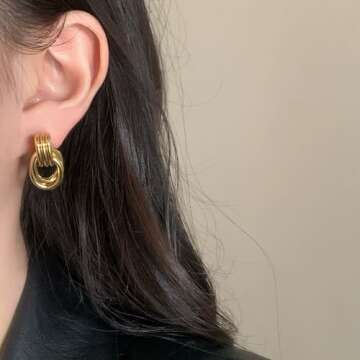 ConeyClare Chunky Gold Hoop Dangle Earrings for Women, Minimalist Doorknocker Gold Silver Knot Earrings, Statement Jewelry Gift (gold1)