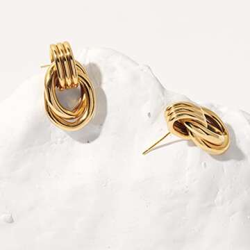 ConeyClare Chunky Gold Hoop Dangle Earrings for Women, Minimalist Doorknocker Gold Silver Knot Earrings, Statement Jewelry Gift (gold1)