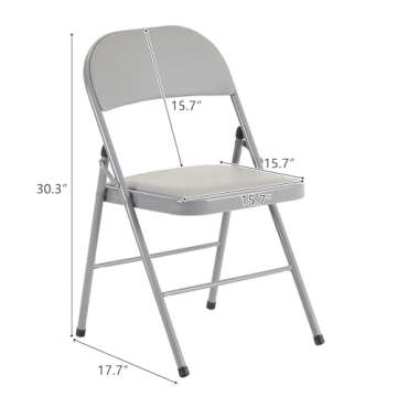 Karl home 4 Pack Grey Folding Chairs with Padded Seats for Outdoor & Indoor, Portable Stackable Commercial Seat with Steel Frame for Events Office Wedding Party, 330lbs Capacity