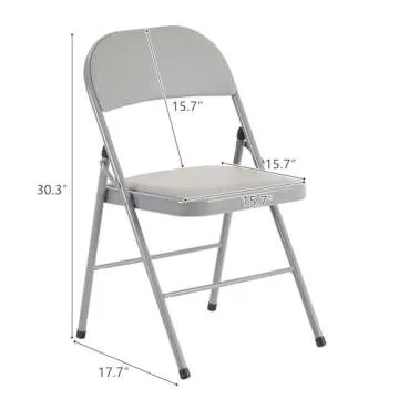 Karl home 4 Pack Grey Folding Chairs with Padded Seats for Outdoor & Indoor, Portable Stackable Commercial Seat with Steel Frame for Events Office Wedding Party, 330lbs Capacity