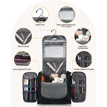 MULISOFT Toiletry Bag for Women and Men, Water-resistant Travel Makeup Bag with Hanging Hook, Compac...