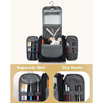 MULISOFT Toiletry Bag for Women and Men, Water-resistant Travel Makeup Bag with Hanging Hook, Compact Travel Toiletry Organizer Bag, Makeup Organizer Bag for Cosmetics, Dopp Kit Shaving Bag, Black