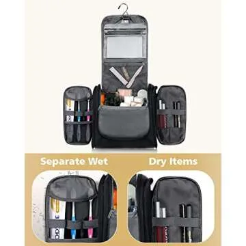 MULISOFT Toiletry Bag for Women and Men, Water-resistant Travel Makeup Bag with Hanging Hook, Compact Travel Toiletry Organizer Bag, Makeup Organizer Bag for Cosmetics, Dopp Kit Shaving Bag, Black