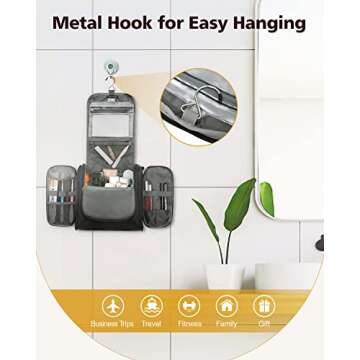 MULISOFT Toiletry Bag for Women and Men, Water-resistant Travel Makeup Bag with Hanging Hook, Compact Travel Toiletry Organizer Bag, Makeup Organizer Bag for Cosmetics, Dopp Kit Shaving Bag, Black