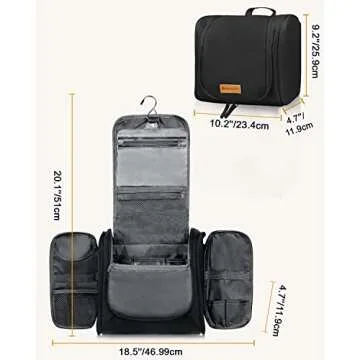 MULISOFT Toiletry Bag for Women and Men, Water-resistant Travel Makeup Bag with Hanging Hook, Compact Travel Toiletry Organizer Bag, Makeup Organizer Bag for Cosmetics, Dopp Kit Shaving Bag, Black
