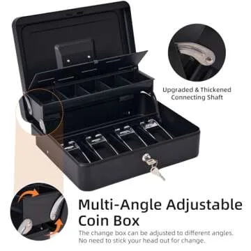 ZYNKORA Large Cash Box with Adjustable Coin Tray