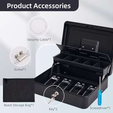 ZYNKORA Large Cash Box with Adjustable Coin Tray