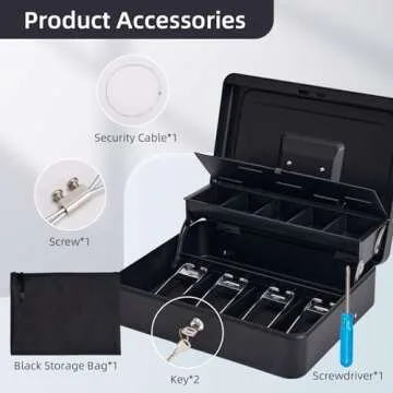 ZYNKORA Large Cash Box with Adjustable Coin Tray