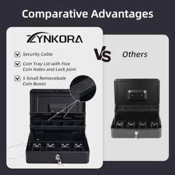 ZYNKORA Large Cash Box with Adjustable Coin Tray