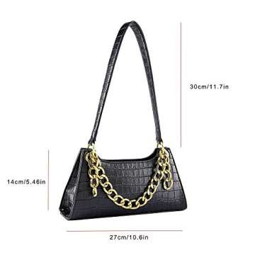 Ayliss Women Clutch Shoulder Handbag Classic Small Tote Purse Retro Wallet Bag Golden Chain Handbag PU Leather with Zipper (Black)