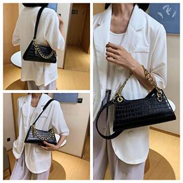 Ayliss Women Clutch Shoulder Handbag Classic Small Tote Purse Retro Wallet Bag Golden Chain Handbag PU Leather with Zipper (Black)