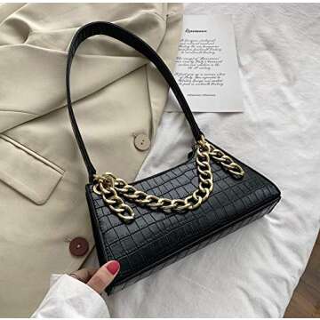 Ayliss Women Clutch Shoulder Handbag Classic Small Tote Purse Retro Wallet Bag Golden Chain Handbag PU Leather with Zipper (Black)