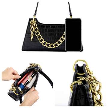 Ayliss Women Clutch Shoulder Handbag Classic Small Tote Purse Retro Wallet Bag Golden Chain Handbag PU Leather with Zipper (Black)