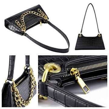 Ayliss Women Clutch Shoulder Handbag Classic Small Tote Purse Retro Wallet Bag Golden Chain Handbag PU Leather with Zipper (Black)