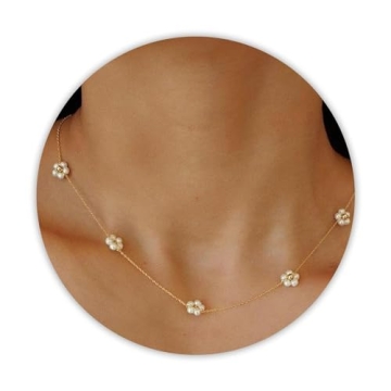 Dainty Daisy Pearl Choker Necklace for Women