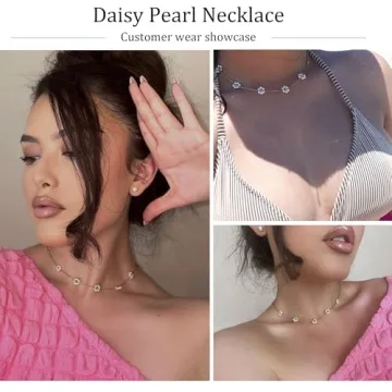 Dainty Daisy Pearl Choker Necklace for Women