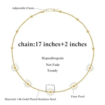 Dainty Daisy Pearl Choker Necklace for Women