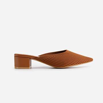 TIJN Heels,Pointed Toe Mules for Momen with Low Heel, Breathable Mesh Knit Slip On Flat Sandals,Helka,7
