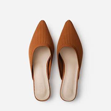 TIJN Heels,Pointed Toe Mules for Momen with Low Heel, Breathable Mesh Knit Slip On Flat Sandals,Helka,7