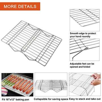 P&P CHEF Cooling Rack, 5-Tier Stainless Steel Stackable Baking Cooking Racks for Cooling Roasting Grilling, Collapsible & Heavy Duty, Oven & Dishwasher Safe - 15’’x10’’