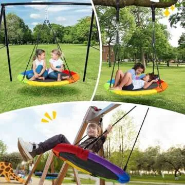 Trekassy 700lbs 40“ Saucer Tree Swing for Kids Adults Outdoor 900D Oxford Waterproof with Pillow, Swivel, 2pcs Tree Hanging Straps
