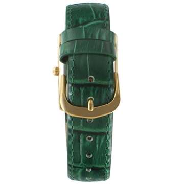 Peugeot Women's 14K Gold Plated Tank Leather Dress Watch with Roman Numerals Dial, Green