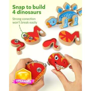 Coogam Dinosaur Snap Together Building Toys, Wooden Take Apart Dinosaur Playset, STEM Montessori Edu...