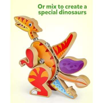 Coogam Dinosaur Snap Together Building Toys, Wooden Take Apart Dinosaur Playset, STEM Montessori Educational Fine Motor Skill Toy Gift for 3 4 5 Years Old Kids