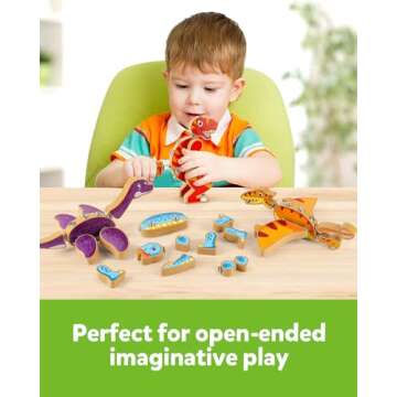 Coogam Dinosaur Snap Together Building Toys, Wooden Take Apart Dinosaur Playset, STEM Montessori Educational Fine Motor Skill Toy Gift for 3 4 5 Years Old Kids