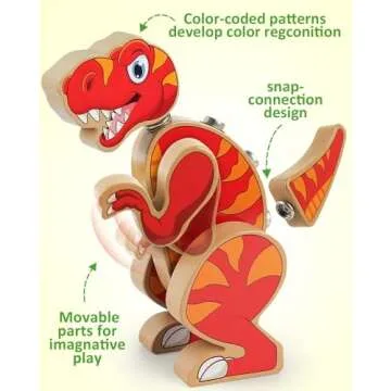 Coogam Dinosaur Snap Together Building Toys, Wooden Take Apart Dinosaur Playset, STEM Montessori Educational Fine Motor Skill Toy Gift for 3 4 5 Years Old Kids