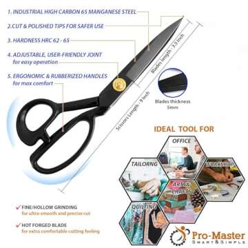 Professional 9 Inch Sewing Scissors for Fabric Cutting - Ultra Sharp, Heavy Duty Fabric Shears for Smooth, Precise Cuts on All Fabrics and Leather, for Tailors, Dressmakers, Crafters, and Artists