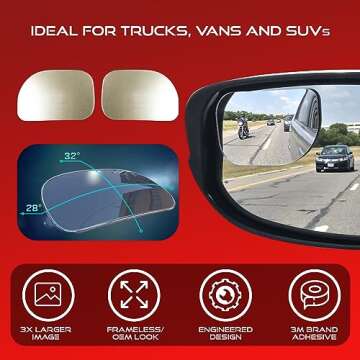 Blind Spot Convex Car Mirrors: XLarge Rear View - Rearview Automotive Mirror for Car - Exterior Acce...