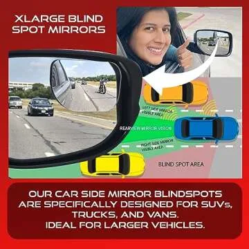 Blind Spot Convex Car Mirrors: XLarge Rear View - Rearview Automotive Mirror for Car - Exterior Accessories and Interior for Women & Men (2Pack)