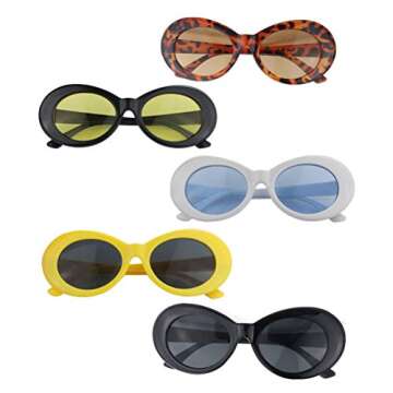 obmwang 10 Pieces Clout Oval Goggles Retro Thick Frame Round Sunglasses with Lens Cloth and Bag, for Girls Boys Adults Men Women, 10 Colors