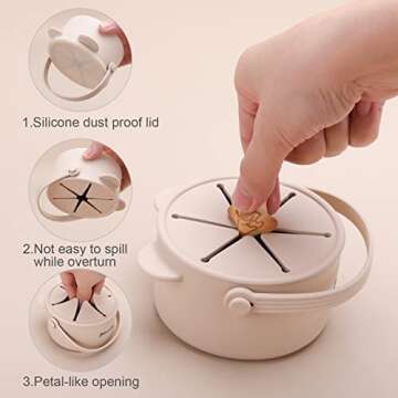 Dilovely Snack Cups for Toddlers, Silicone Toddler Snack Containers, Baby Treat Catcher with DustProof Lid 2 Pack Dishwasher Safe and BPA Free 9 Oz