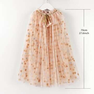 TPMG Princess Tulle Cape for Little Girls Halloween Costume Cloak Dress Up Clothes Pretend Play Party, Sparkling Apricot