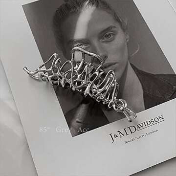 2 Pcs Large Metal Hair Claw Clips - Personality Nonslip Silver Hair Clamps,Perfect Jaw Hair Clamps For Women And Thinner-Thick Hair Styling-Strong Hold Hair-Fashion Hair Accessories