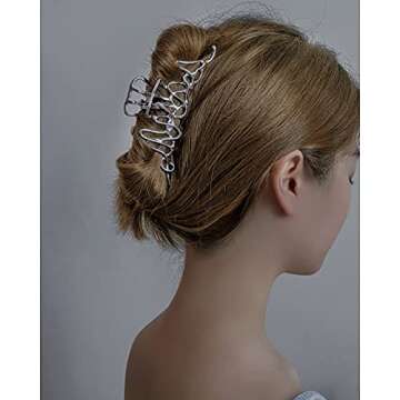 2 Pcs Large Metal Hair Claw Clips - Personality Nonslip Silver Hair Clamps,Perfect Jaw Hair Clamps For Women And Thinner-Thick Hair Styling-Strong Hold Hair-Fashion Hair Accessories